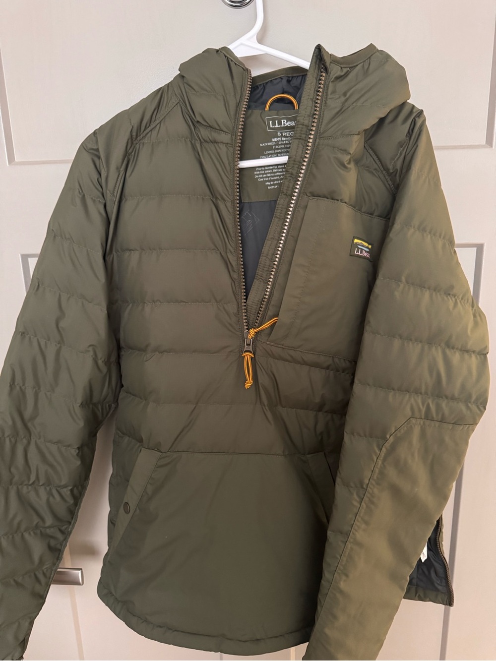 L.L. Bean Olive Hooded Half-Zip Puffer Pullover